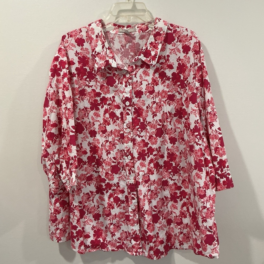 Woman Within Plus Floral Tunic Shirt Top Sz 3X 30/32W‎ Pink Cottagecore Boho